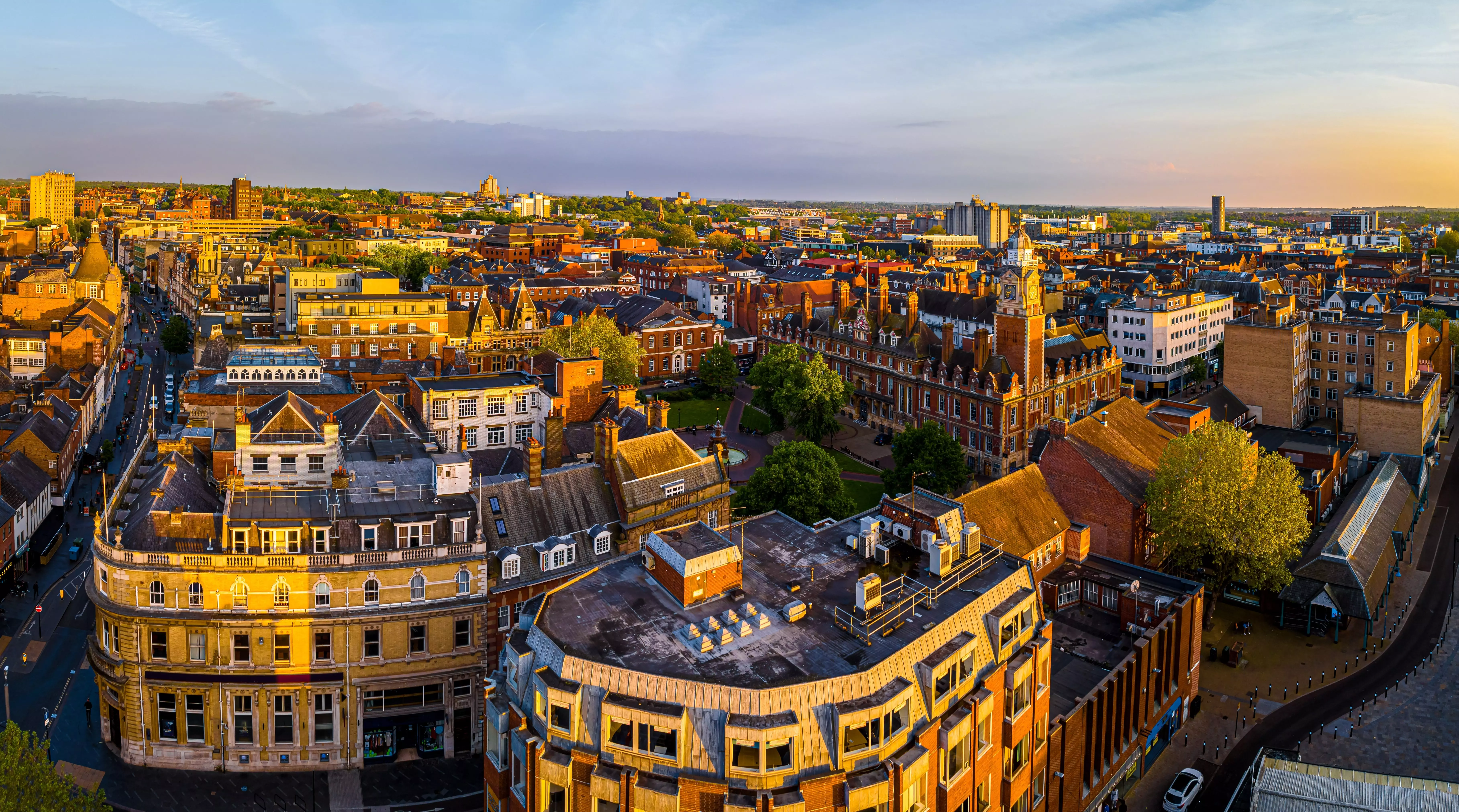 Aerial view of Leicester Town Hall in Leicester, England