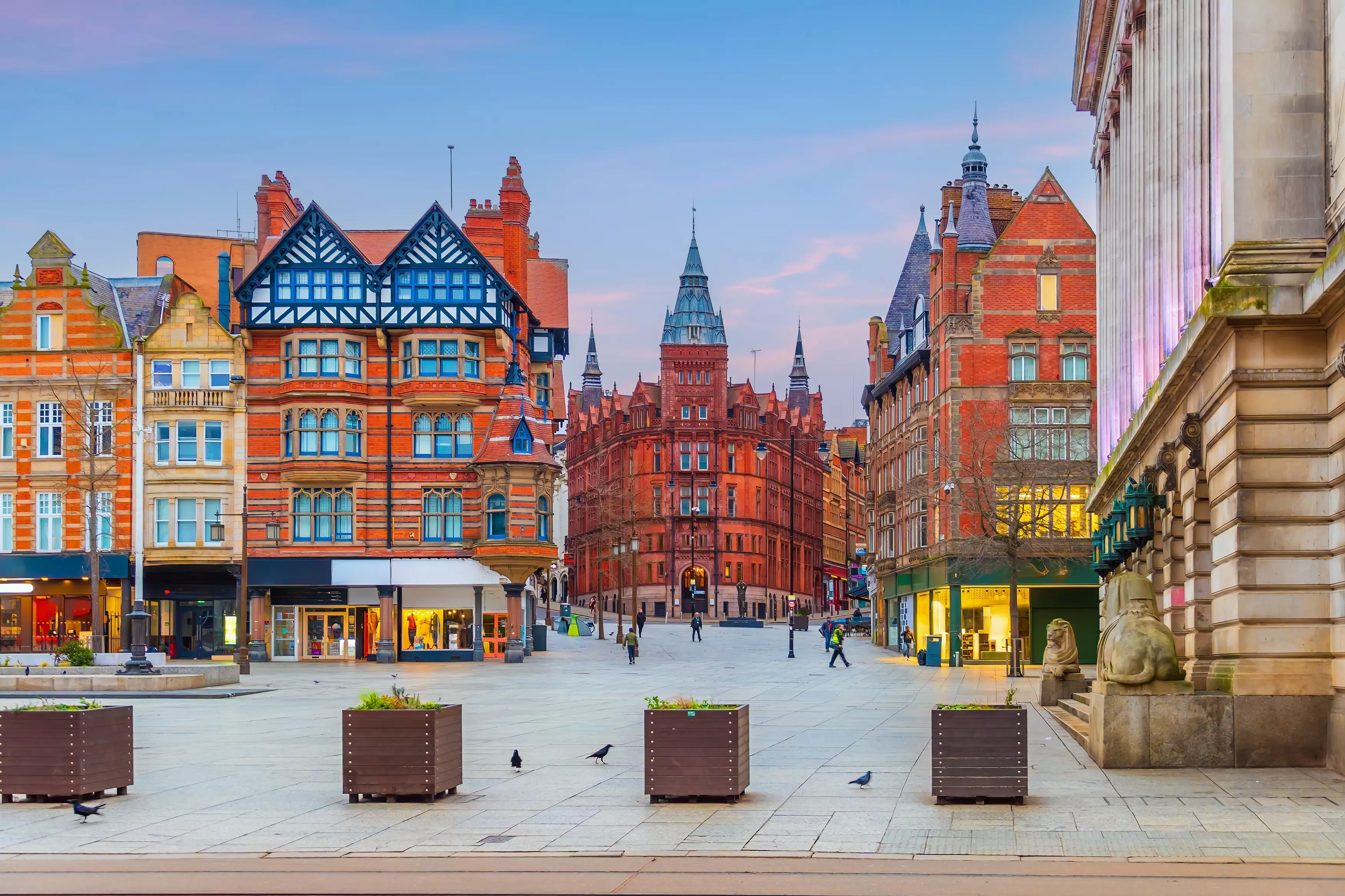 Downtown Nottingham city centre in Nottingham, England