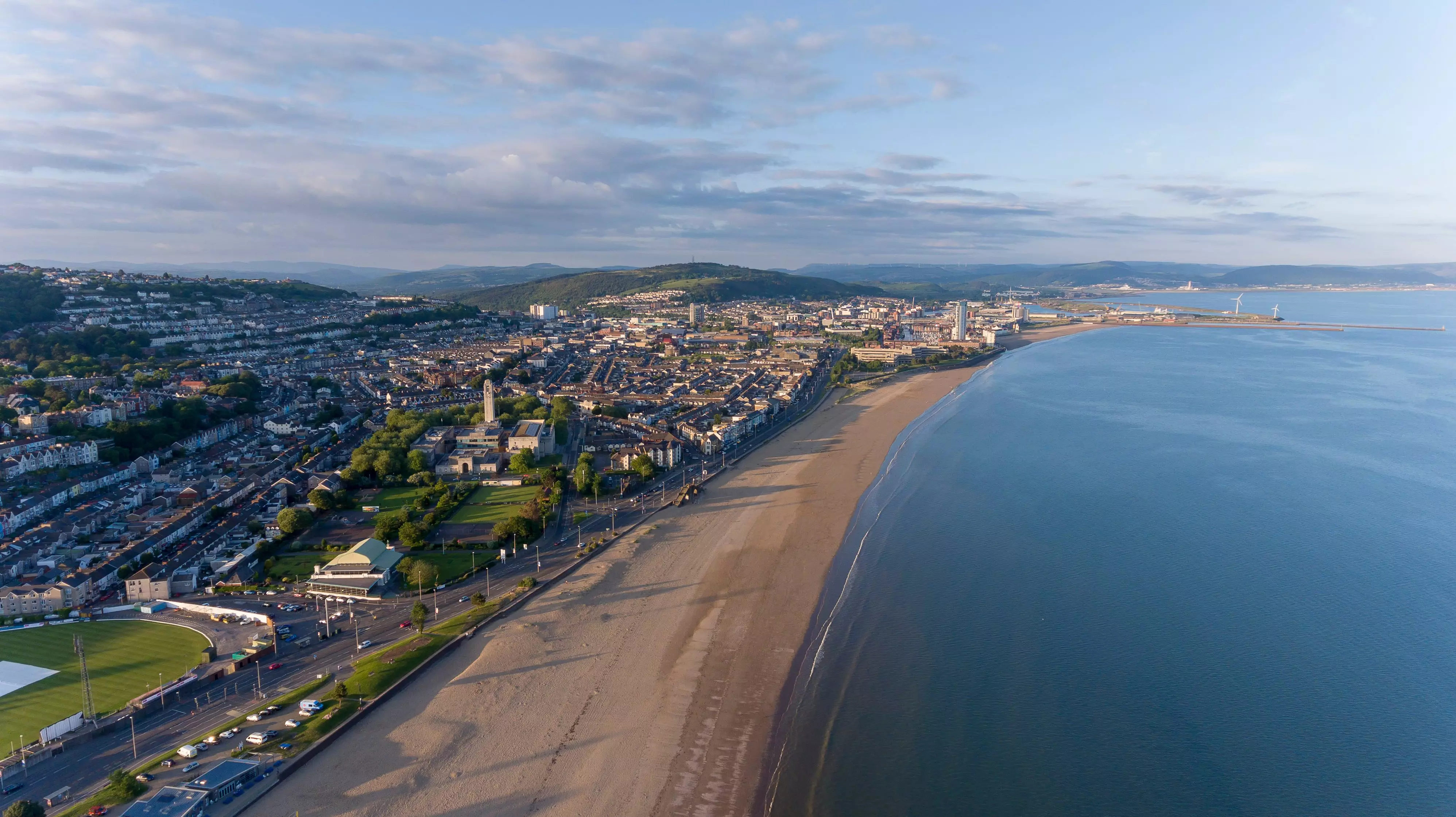 Aerial view of Swansea Bay in Wales