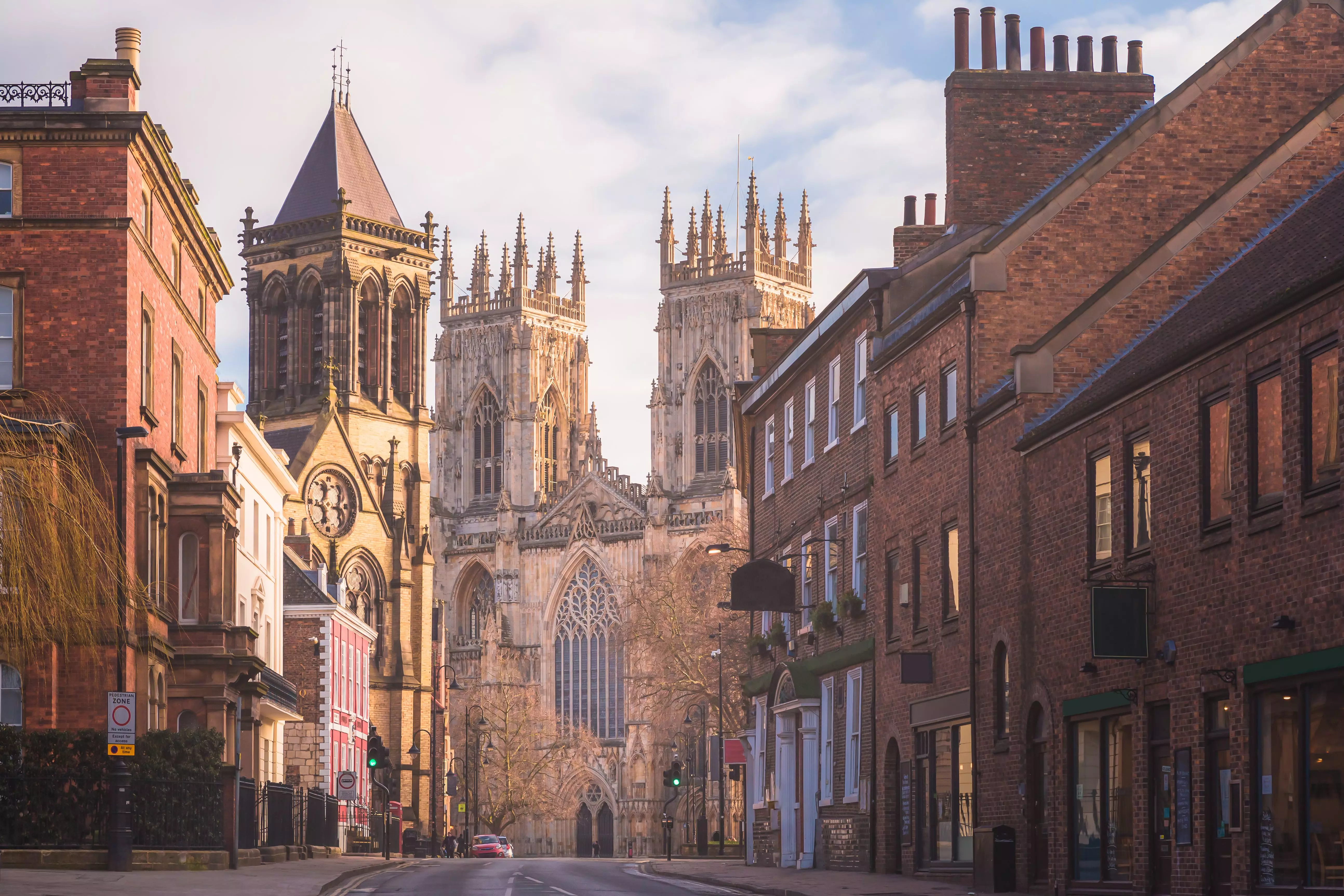 Morning light on the old buildings of York England