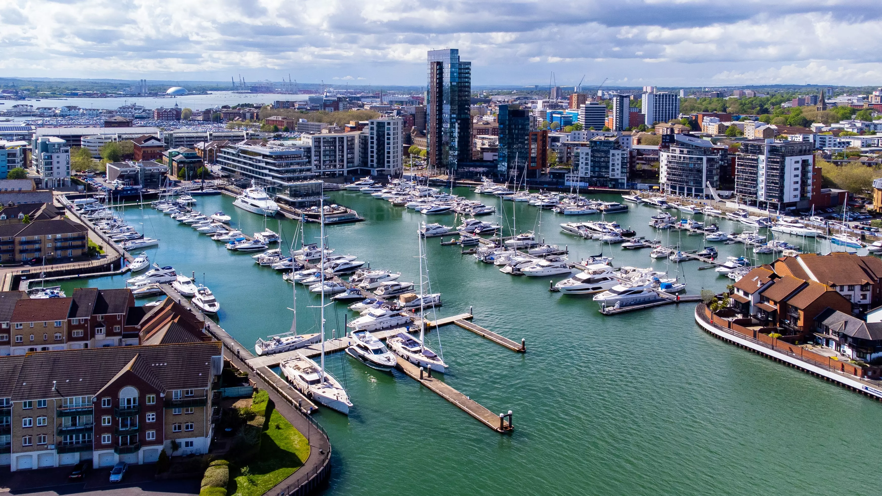 Aerial view of marina in Southampton, England