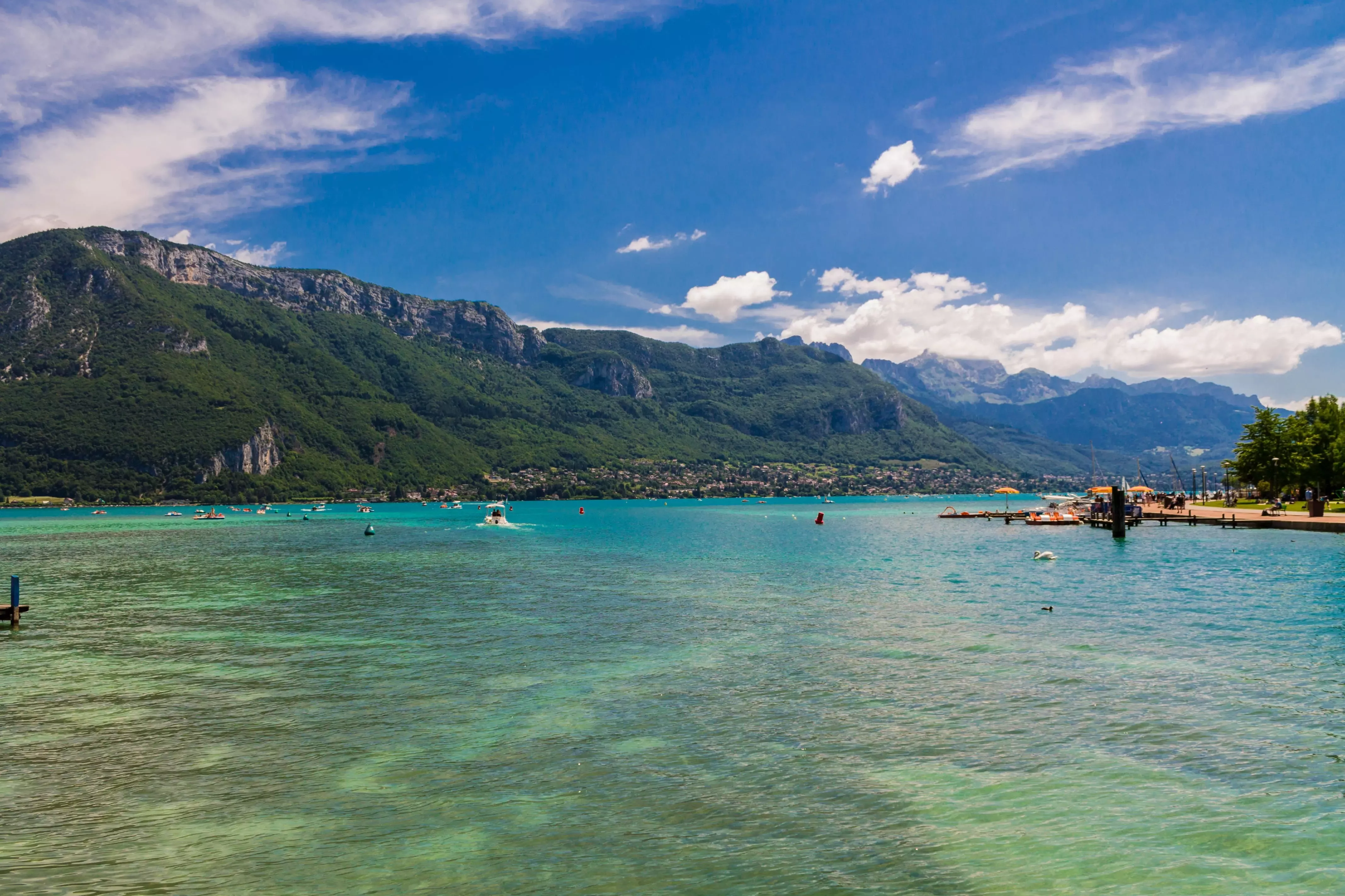 Transparent waters of Lake Annecy in Annecy, France