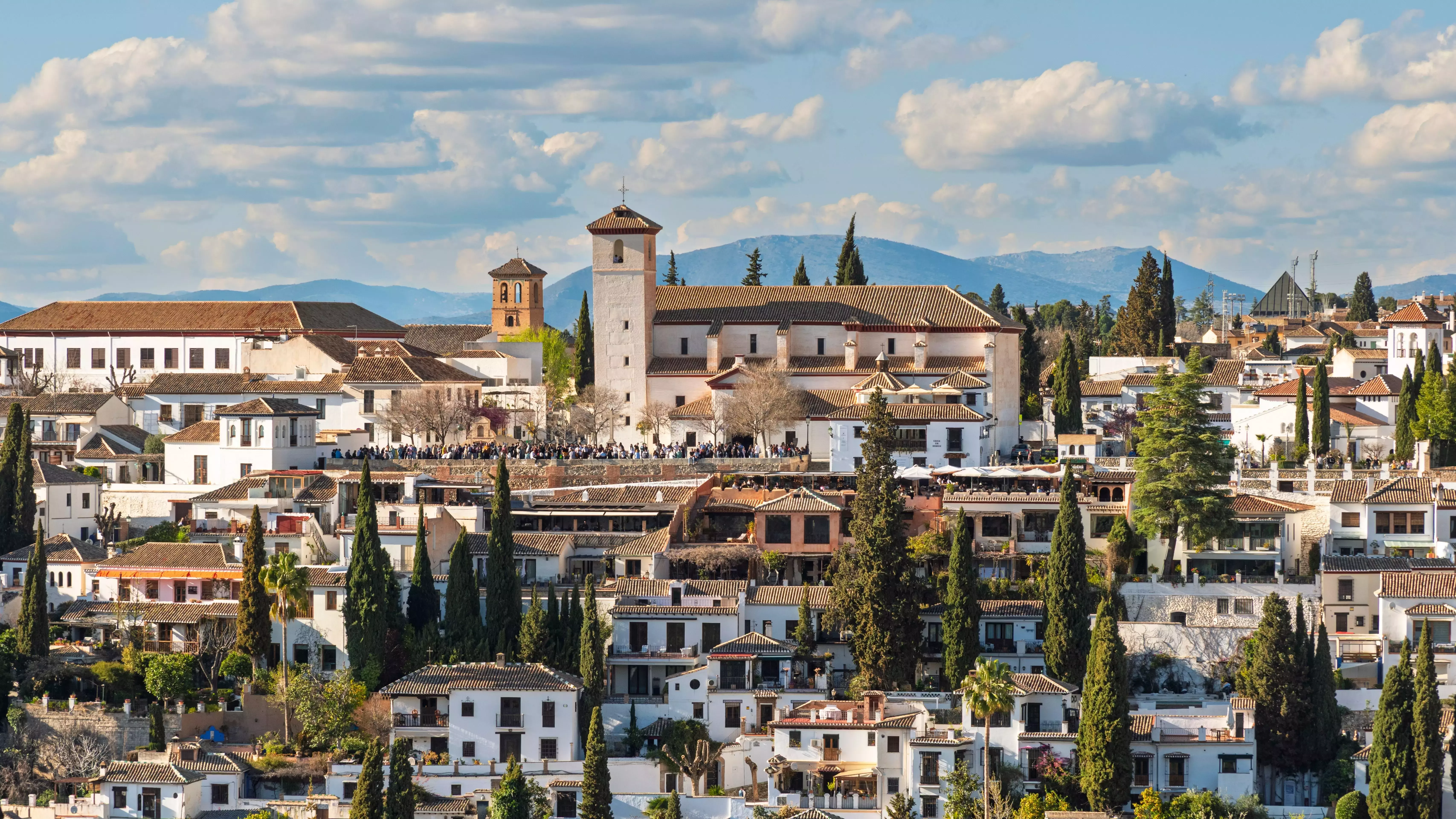 Panorama of the Albaic&amp;amp;iacute;n neighborhood with the San Nicolas viewpoint from the Alhambra, Granada, Spain