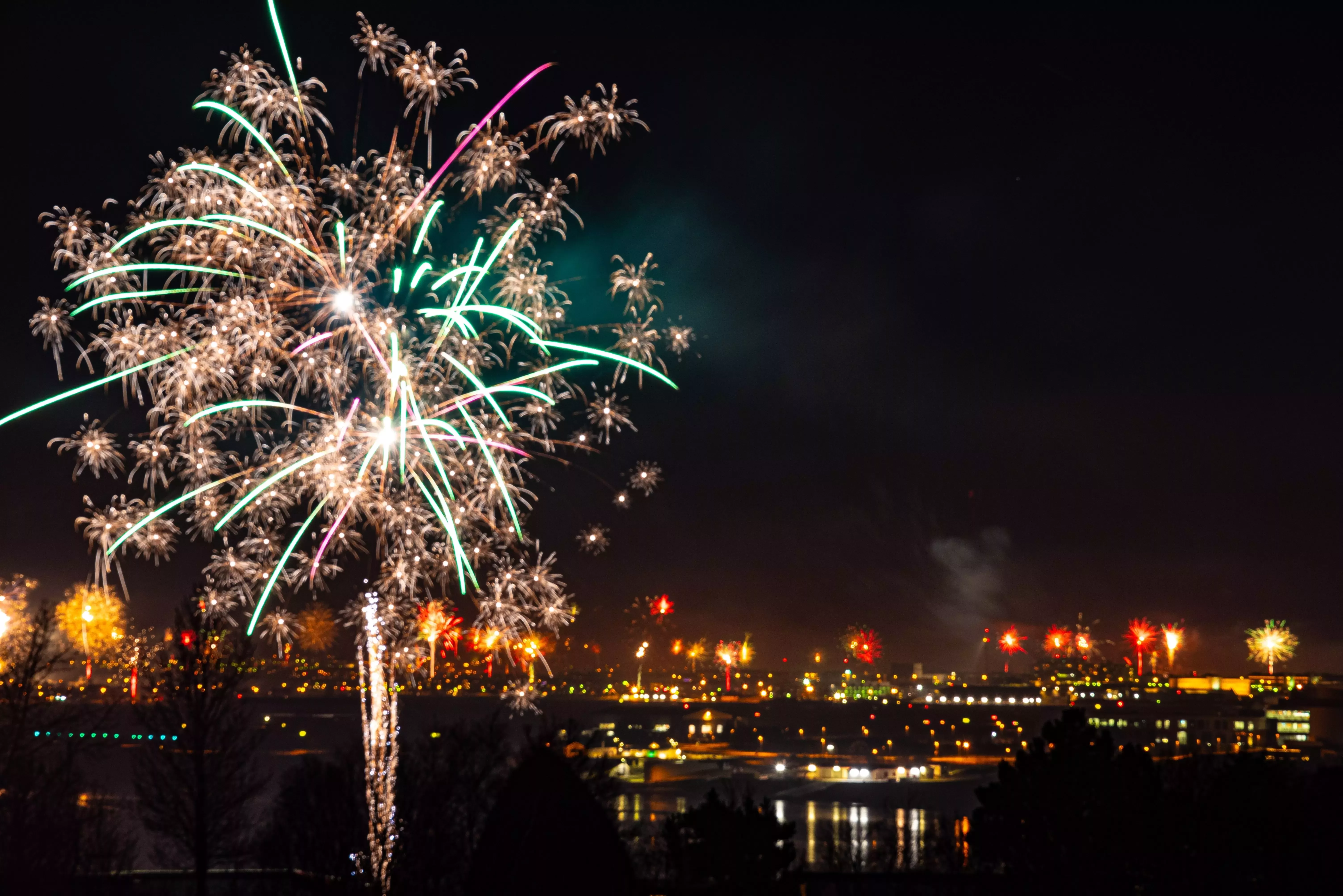 Vibrant NYE celebrations in Reykjavik, Iceland.