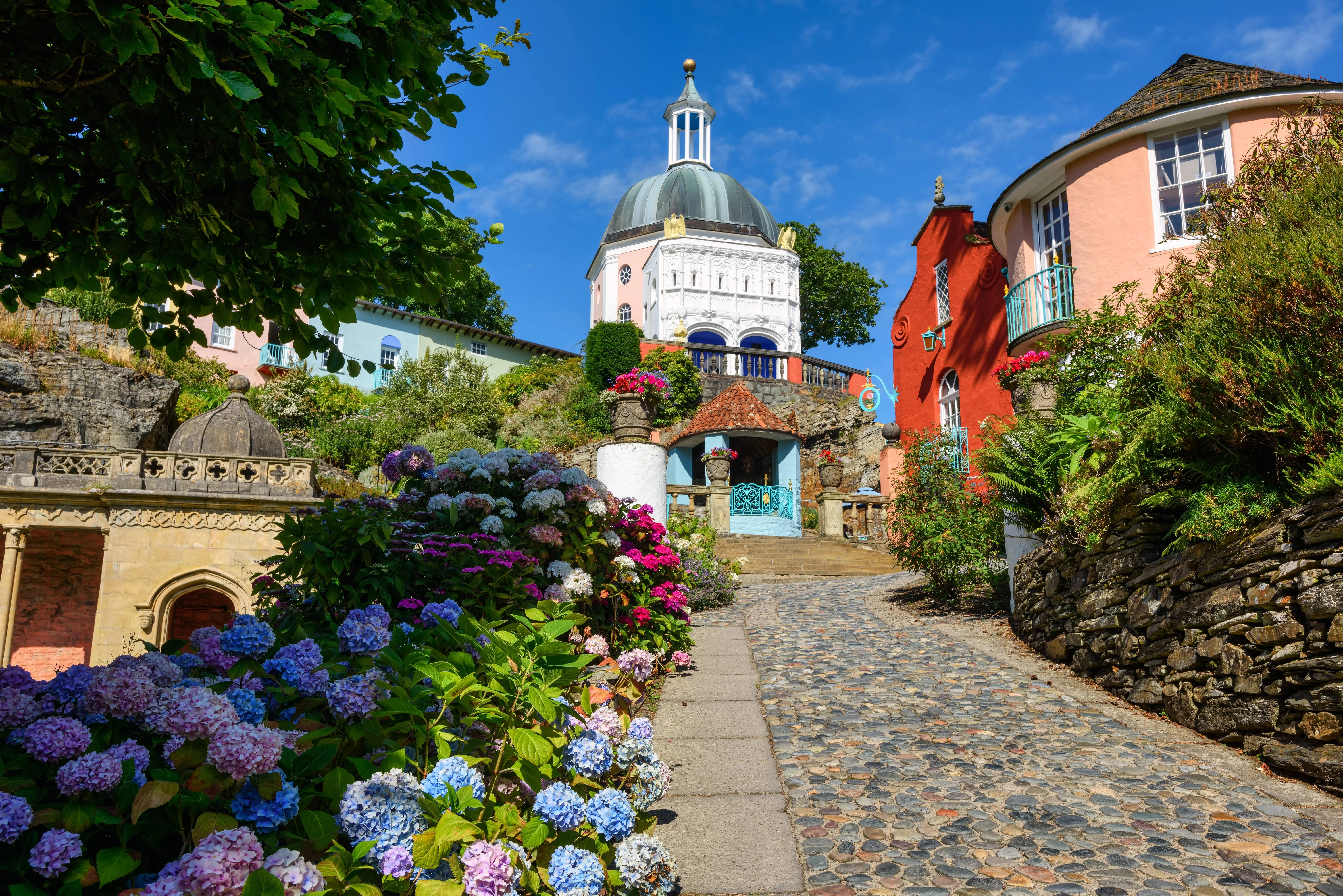 Colourful Italianate buildings in Portmeirion, Wales