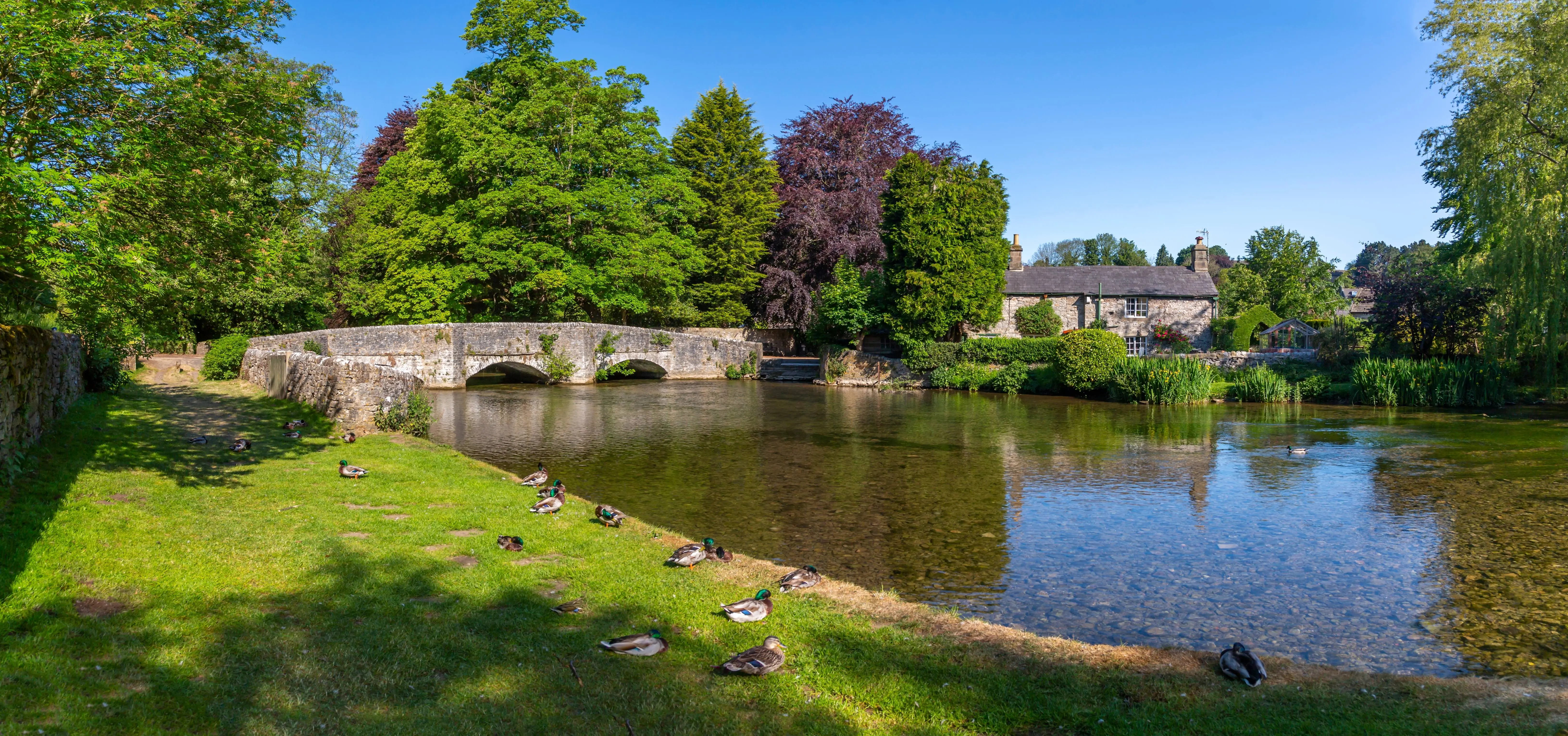 Ashford in the Water village and Sheepwash Bridge, Derbyshire