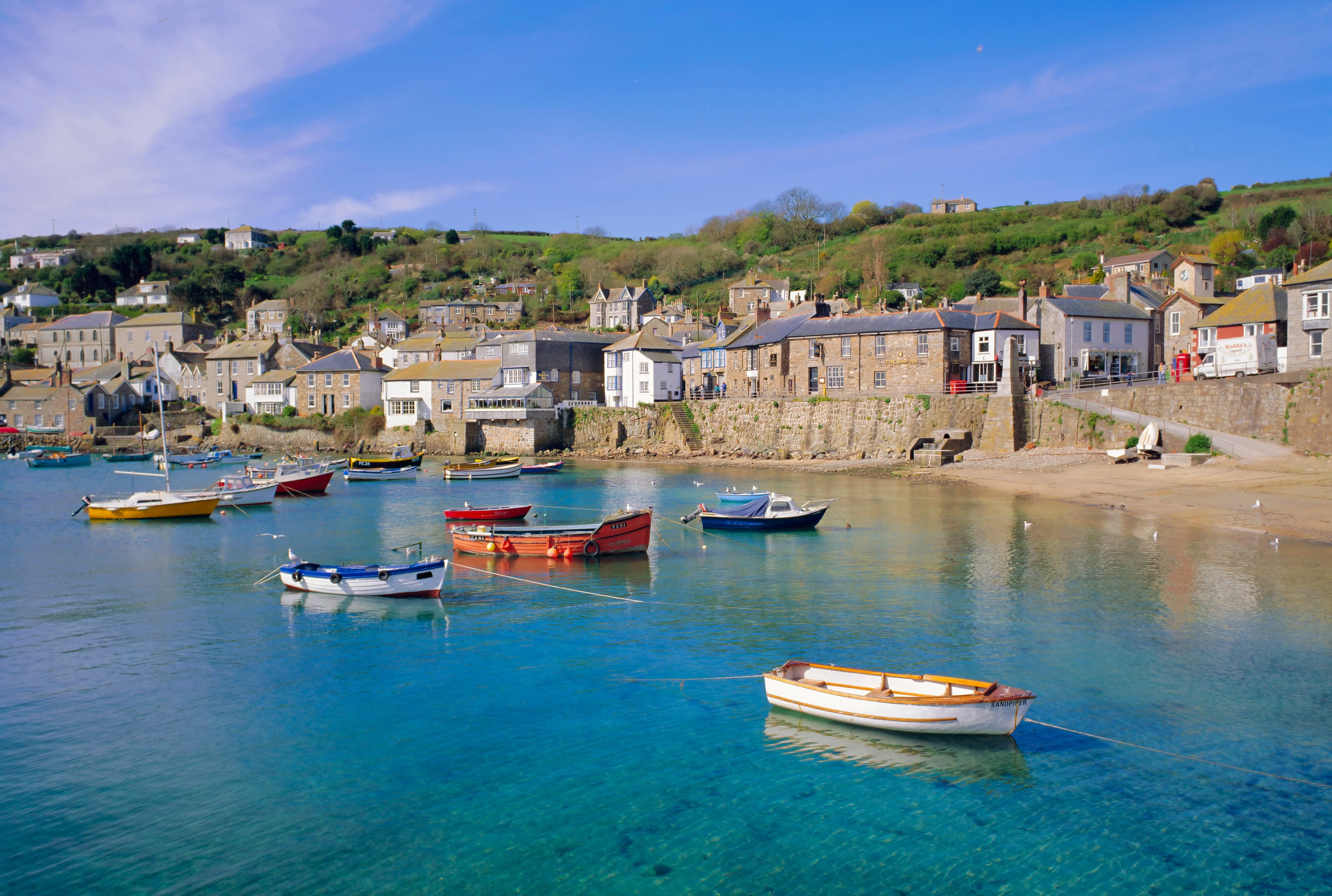 Mousehole fishing village and harbour on the Cornish coast.
