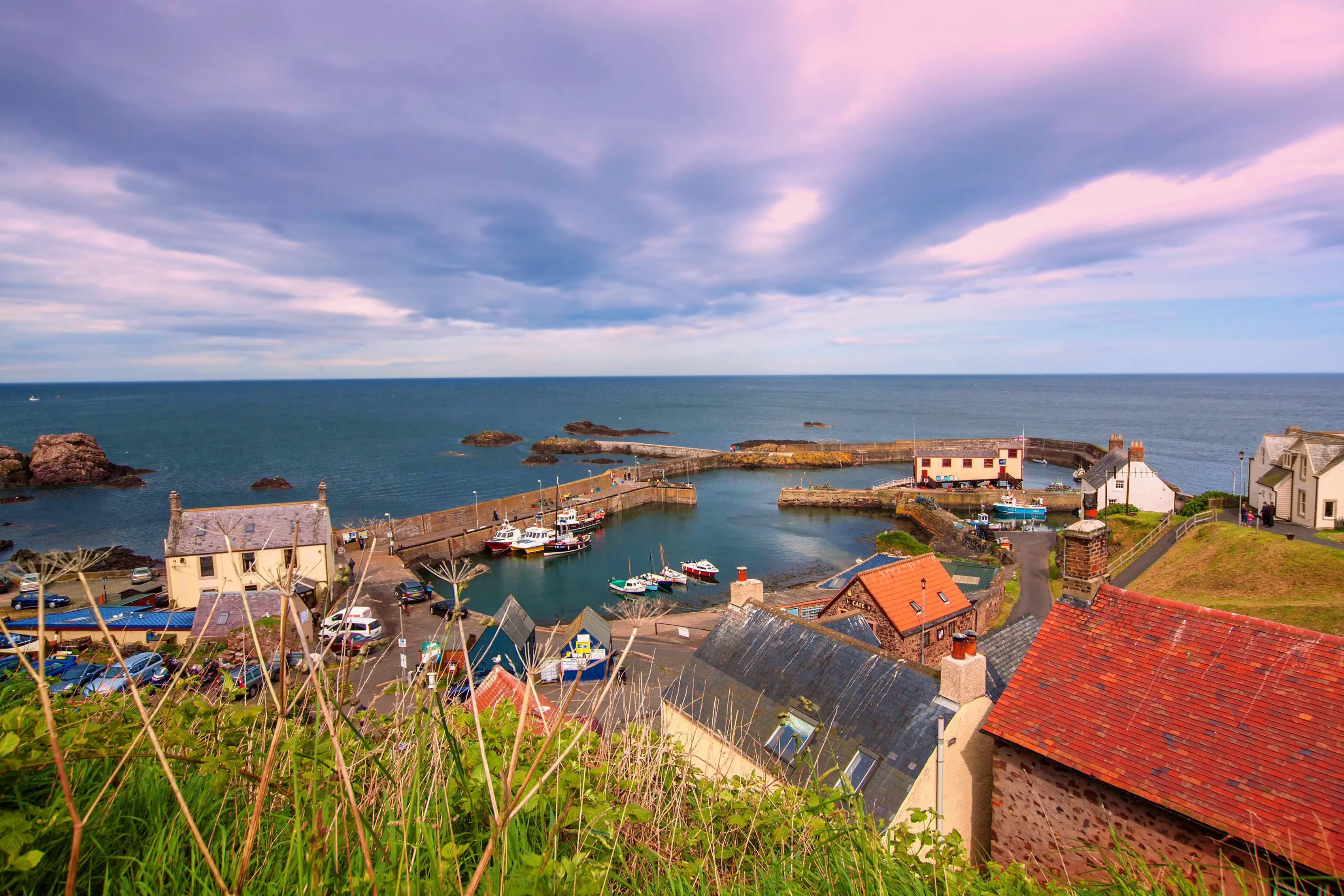 St Abbs harbour with dramatic cliffs