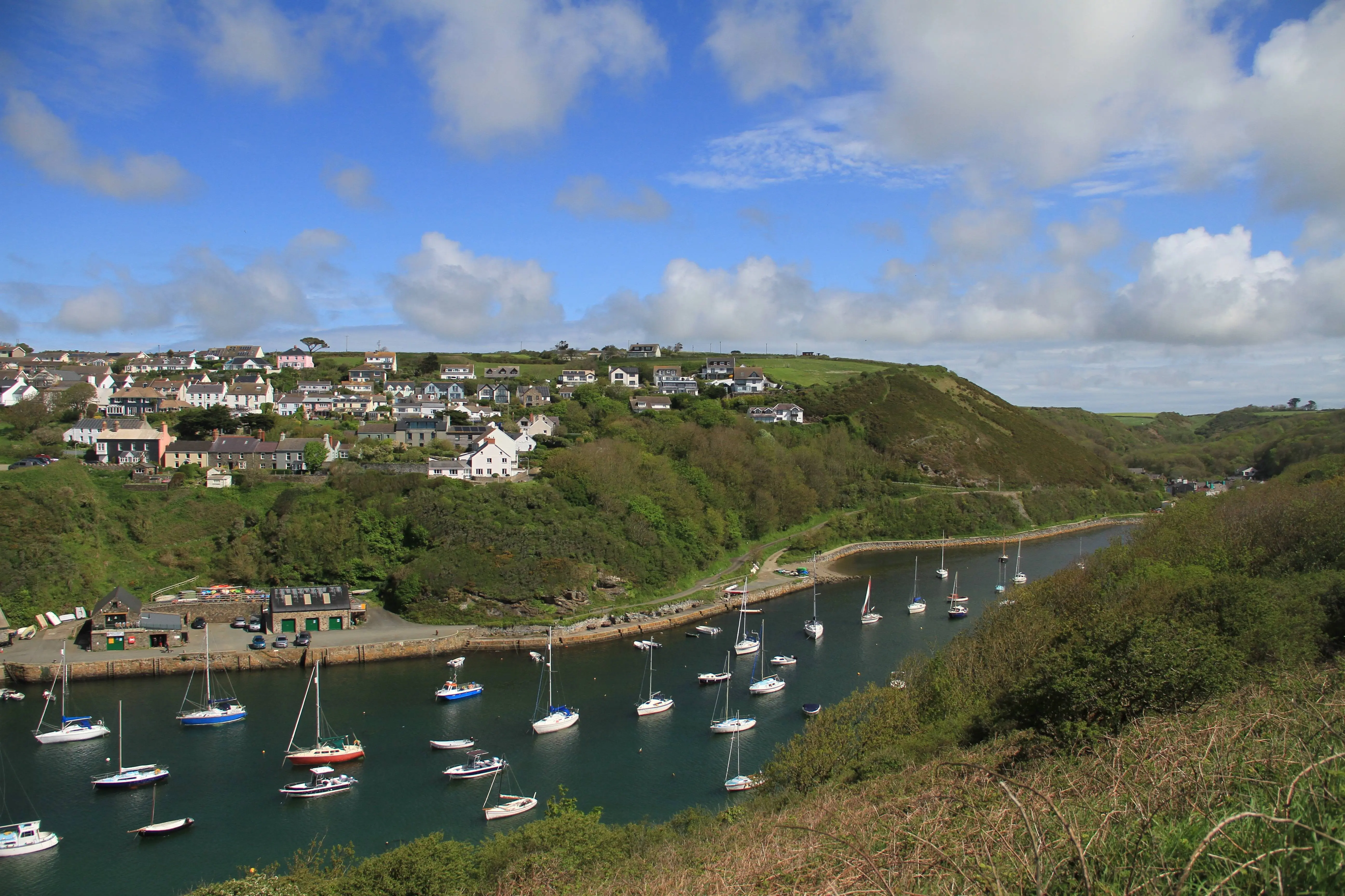 Solva harbour and colourful cottages in Pembrokeshire, Wales