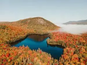 sunpee lake with fall foliage