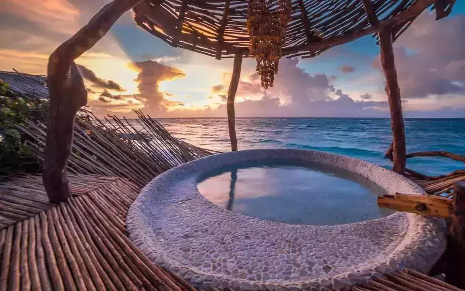 Outdoor decks pool in Azulik