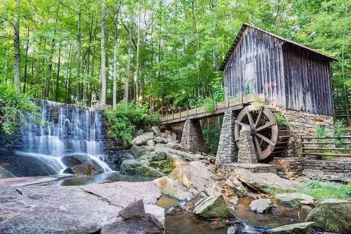 Historic mill and waterfall in Marietta, Georgia