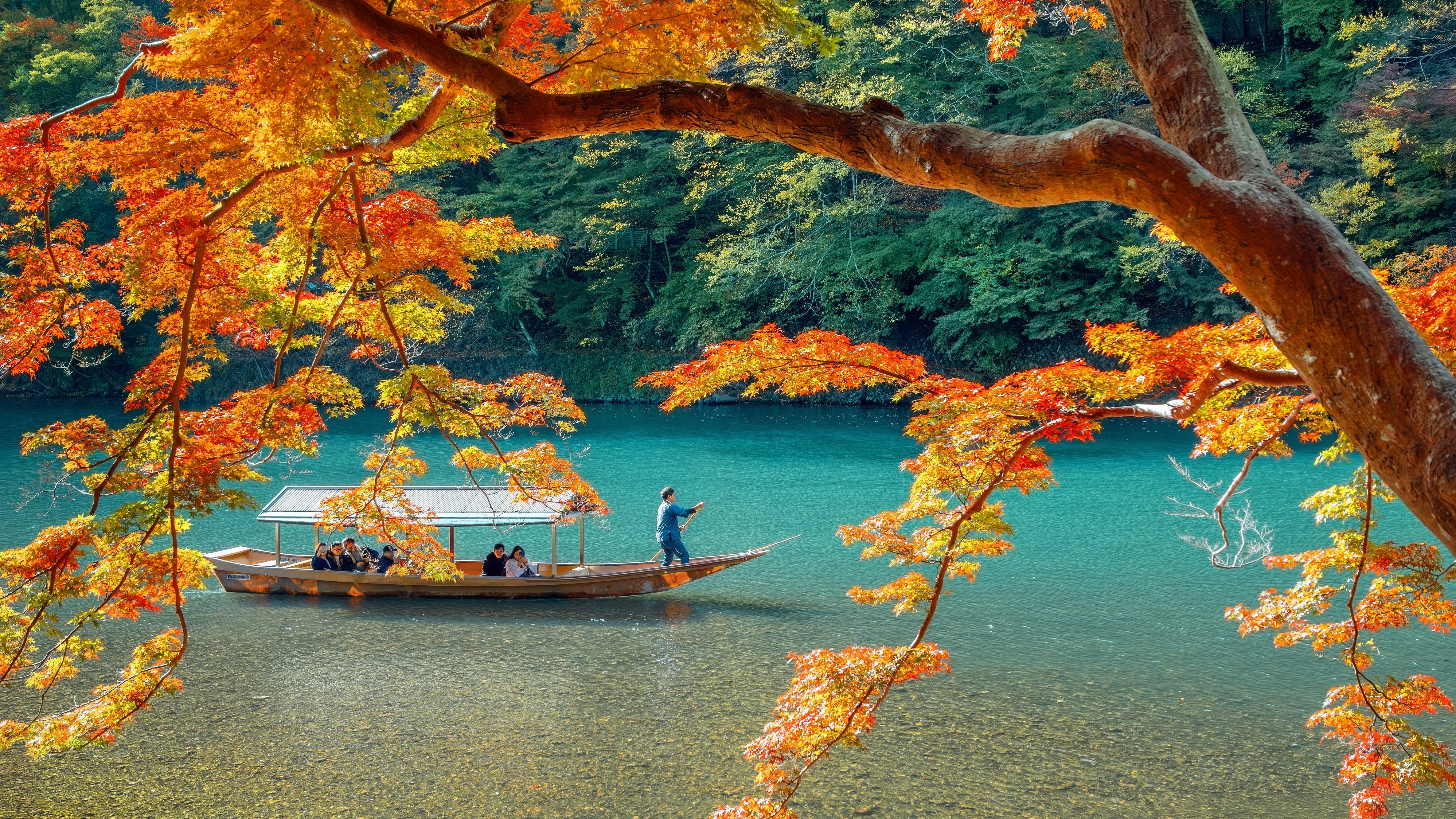 traditional boat on a river in Kyoto, Japan