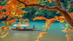 traditional boat on a river in Kyoto, Japan