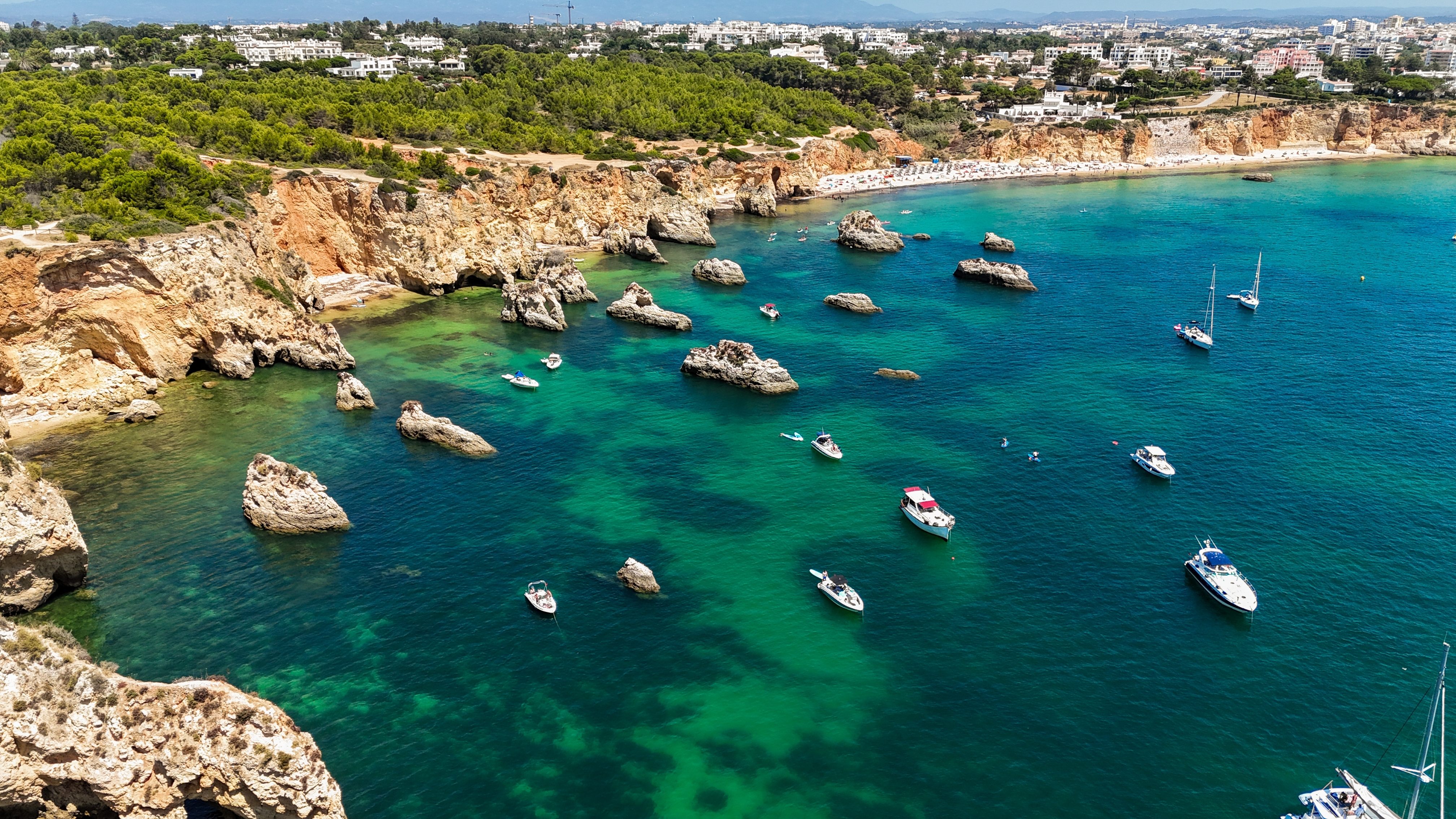 Praia do Vau Portimao Portugal – Aerial View of Golden Cliffs, Blue Atlantic Ocean and Scenic Beach Landscape on a Sunny Day