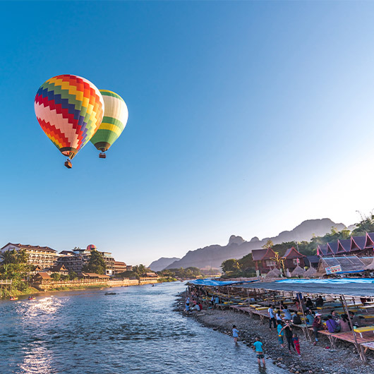 Scenic view of Hot Air Balloon in Vang Vieng