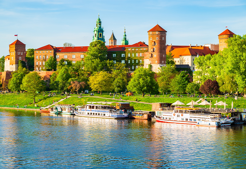 Scenic view of Krakow's Old Town and Wawel Castle