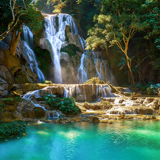 Scenic view of Kuang Si Falls