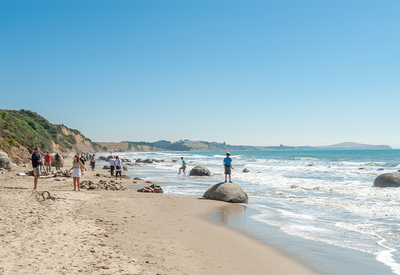 Scenic view of Moeraki Boulders Beach