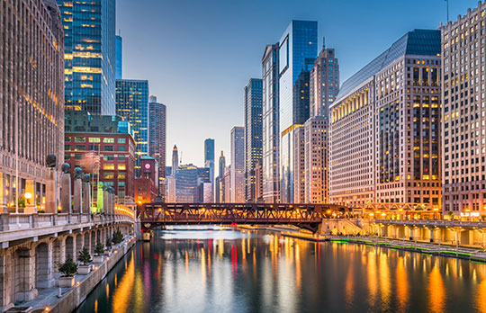 Cityscape on the river at Twilight