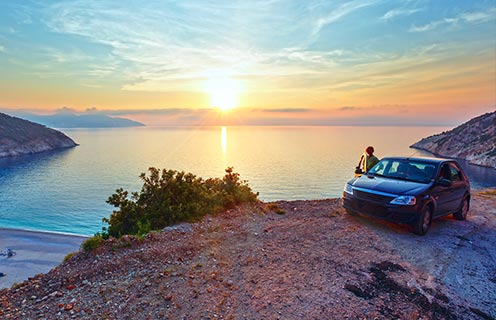 Driving in Greece sunset