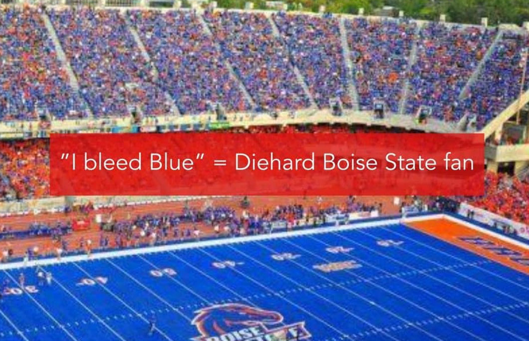 ”I bleed Blue” = Diehard Boise State fan