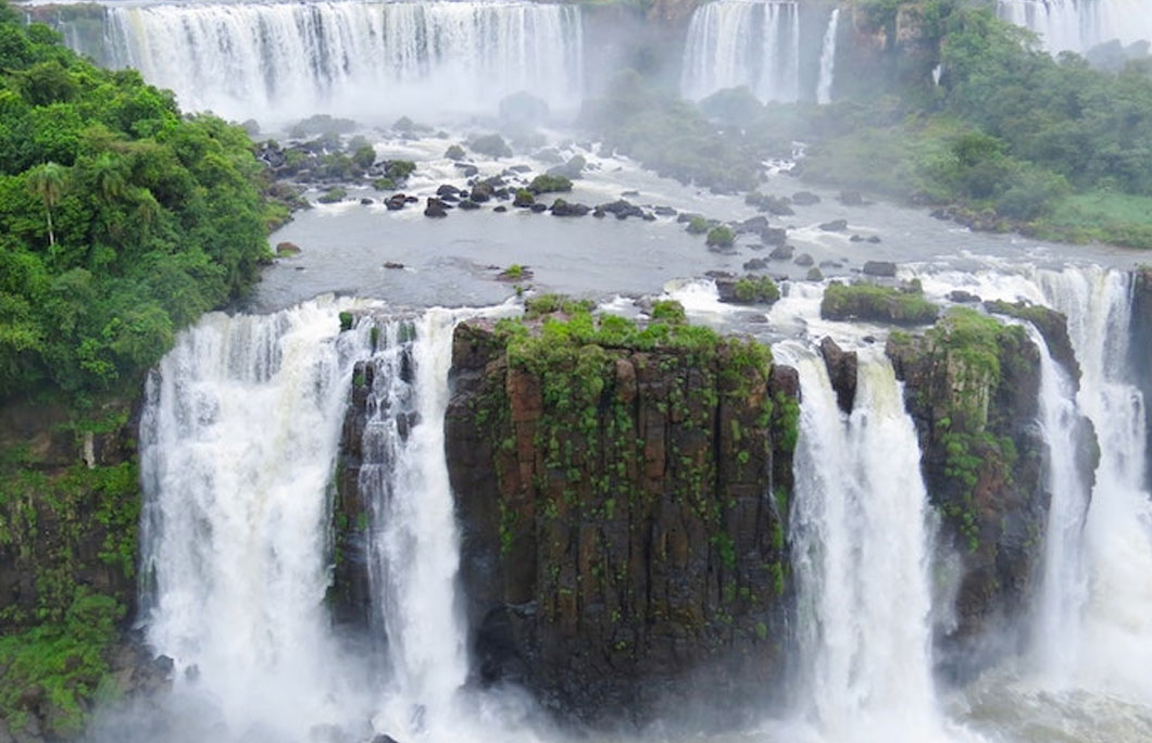 Iguazu Falls is in Brazil and Argentina