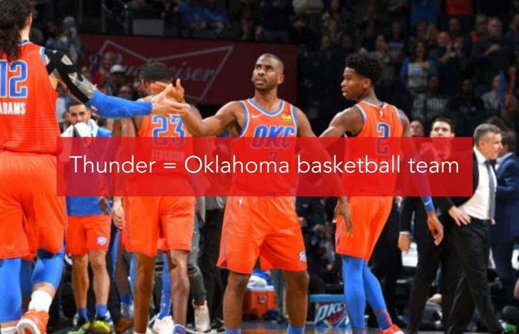 Thunder = Oklahoma basketball team