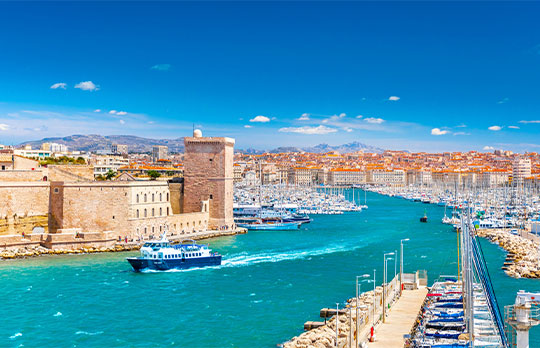 Saint Jean Castle and Cathedral de la Major and the Vieux port in Marseille