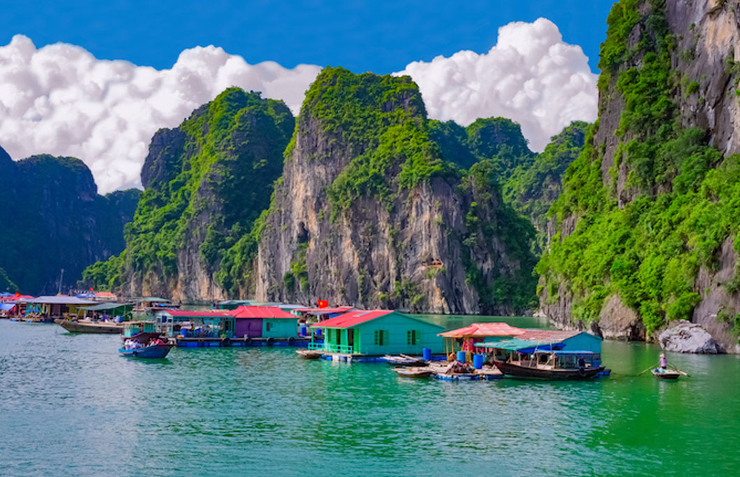 You can visit floating villages in Ha Long Bay